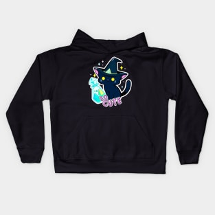 Cute Black Cat Crystal Alchemy Kawaii Pastel Purple Chibi Kids Hoodie